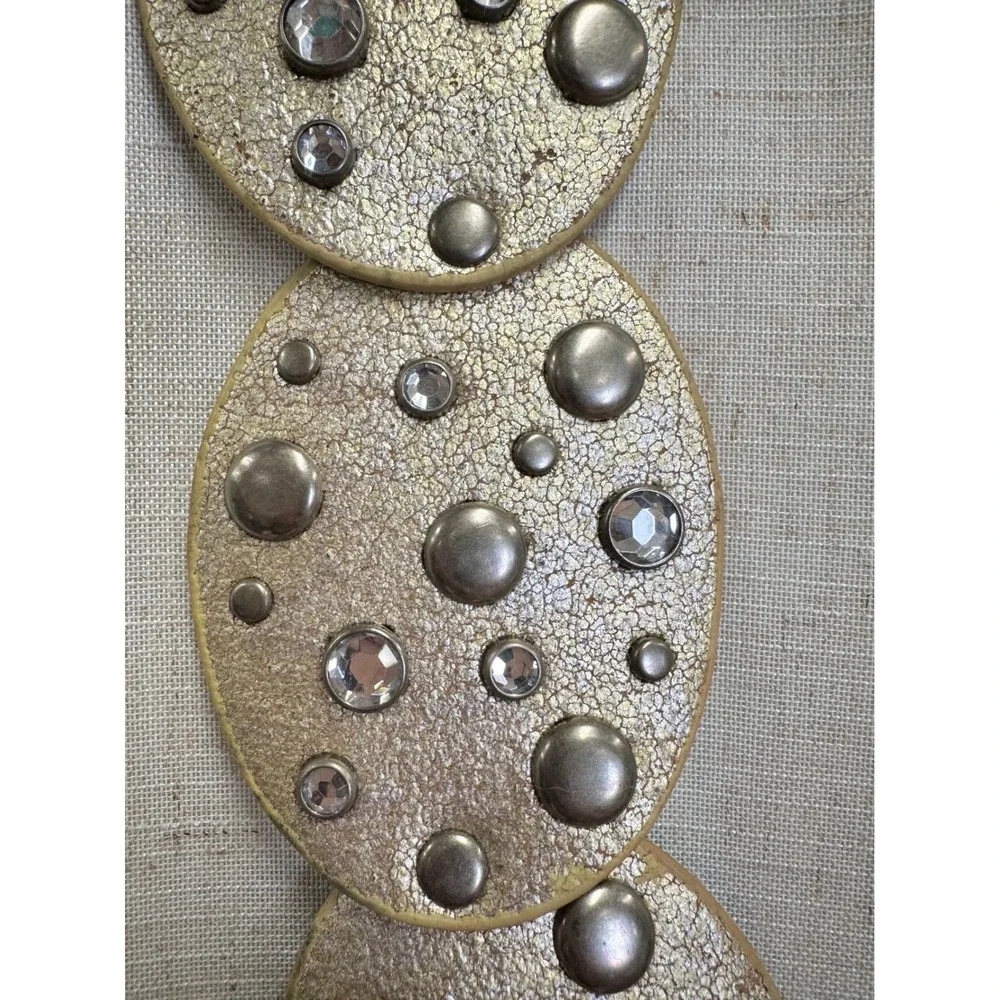 Concho Disc Belt Moroccan Style Gold Large/XL Rhinestone Studded Boho Wide‎ Y2K